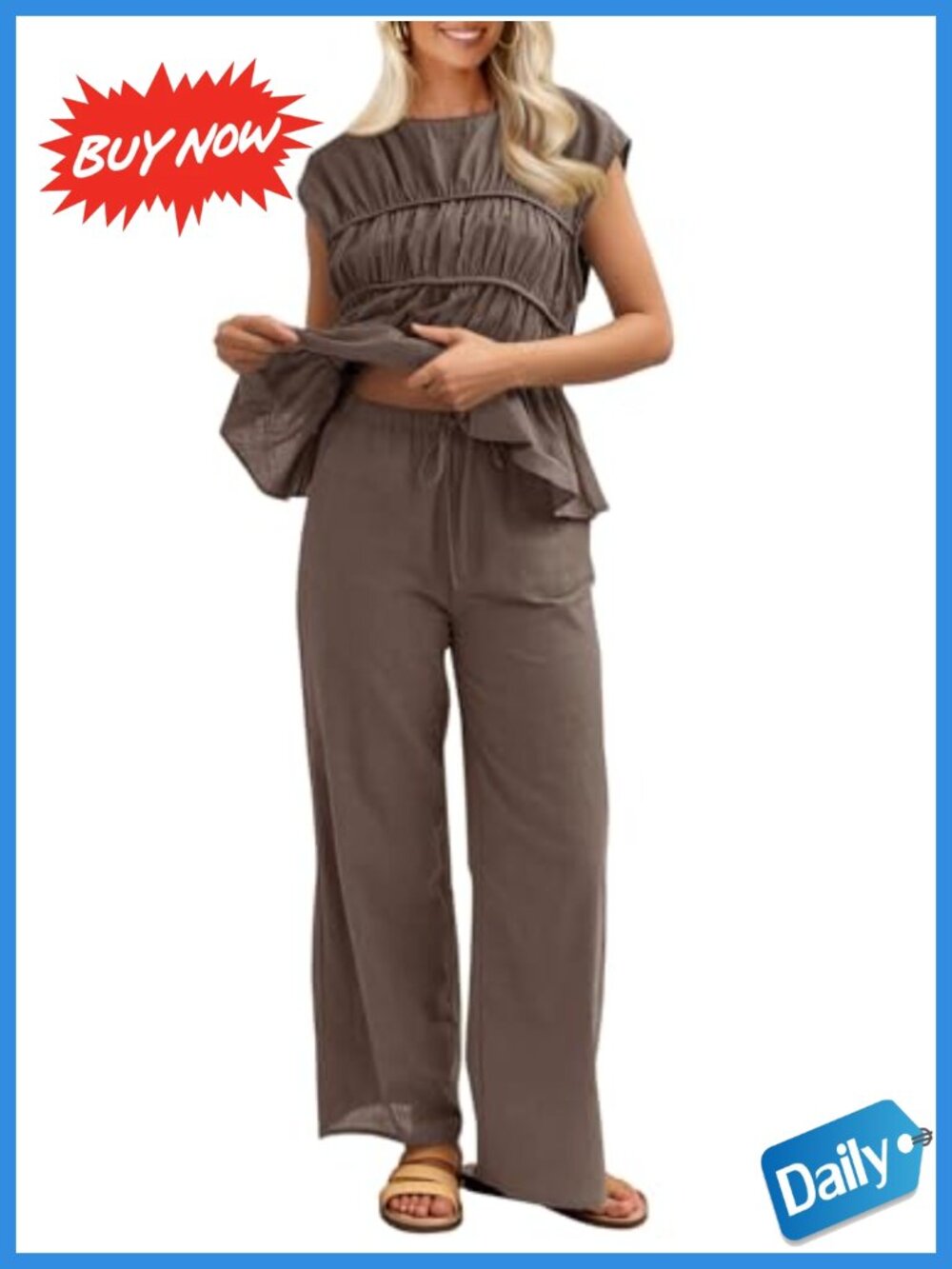 Womens 2 Piece Linen Pants Set Summer Cotton Vacation Lounge Outfit